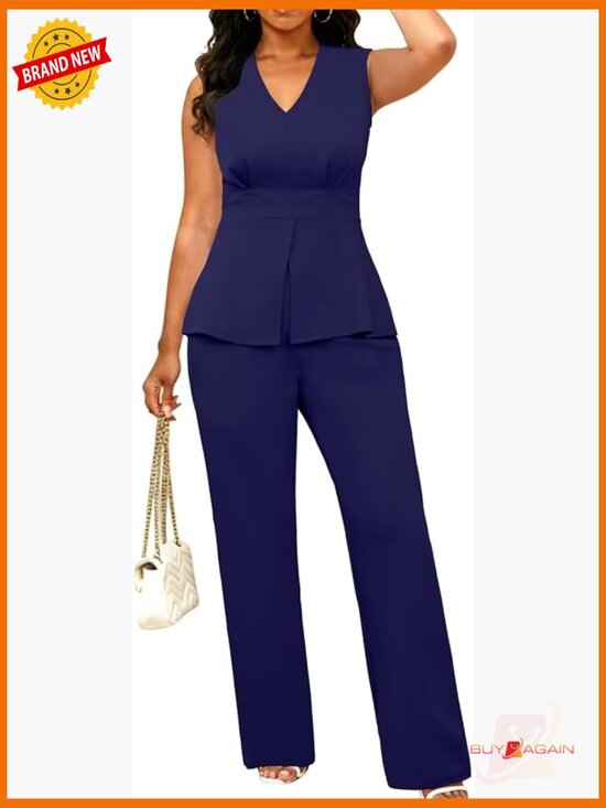 Pants - Womens Dressy 2 Piece Blazer Set Sleeveless Vest Pantsuit Summer Business